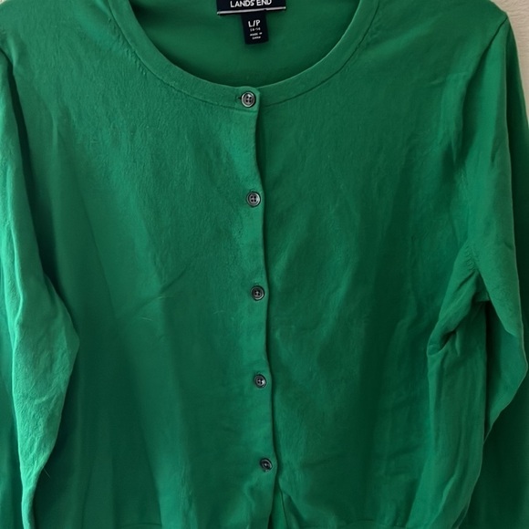 Land’s End green basic fine knit buttoned down long sleeves cardigan Sz L/P - Picture 3 of 6